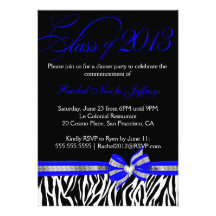 Black White Blue Zebra Graduation Invitation