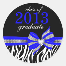 Black White Blue Zebra Graduation Seal Sticker