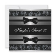 Black White Bows Classy Sweet Sixteen Birthday invitation