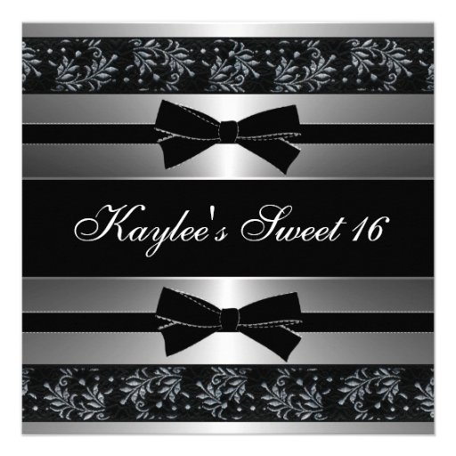 Black White Bows Sweet Sixteen Birthday Personalized Announcements