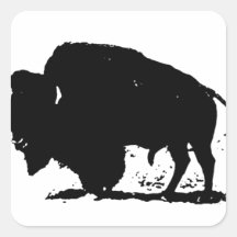 Black & White Buffalo Silhouette Square Stickers