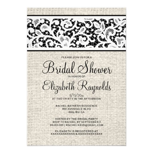 Black White Burlap Linen Bridal Shower Invitations