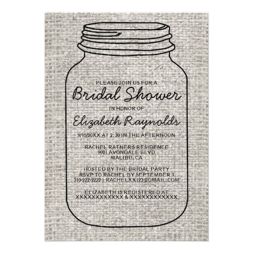 Black White Burlap Mason Jar Bridal Shower Invites