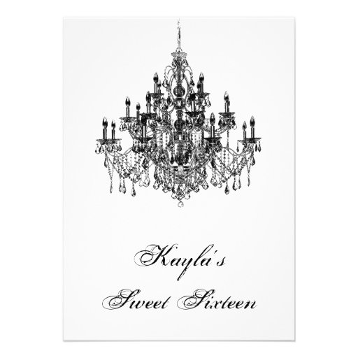 Black White Chandelier Sweet 16 Birthday Party Personalized Invite