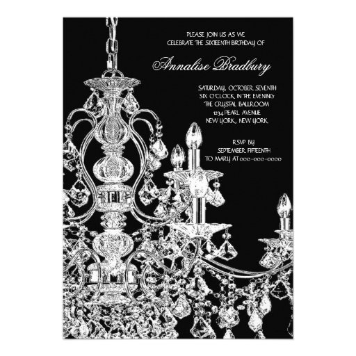Black White Chandelier Sweet 16 Party Invitation