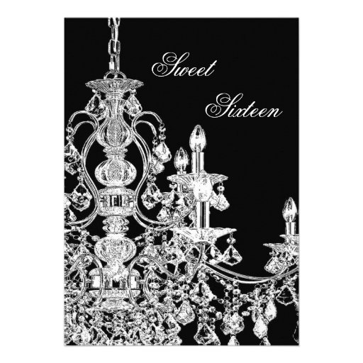 Black White Chandelier Sweet 16 Party Invitation