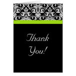Black/White/Chartreuse Green Damask Thank You Card