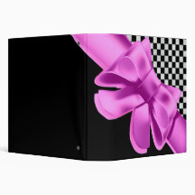 Black & White Checkerboard Pink Bow Set Binders