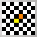 Black, White Checkerboard with Yellow Orange Color Posters