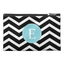 Black White Chevron Blue Monogram Travel Accessory Bags