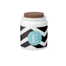 Black White Chevron Blue Monogram Candy Dishes