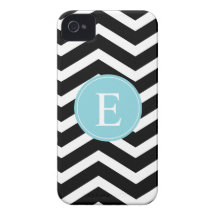 Black White Chevron Blue Monogram iPhone 4 Case-Mate Case