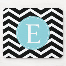 Black White Chevron Blue Monogram Mousepads