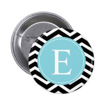 Black White Chevron Blue Monogram Pin