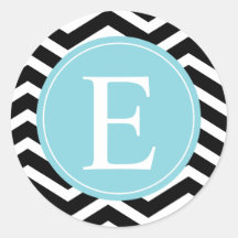 Black White Chevron Blue Monogram Stickers