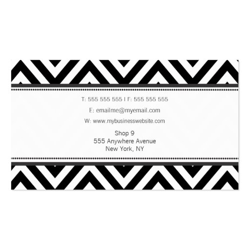 Black + White Chevron Fashion Stylist Template Business Card (back side)