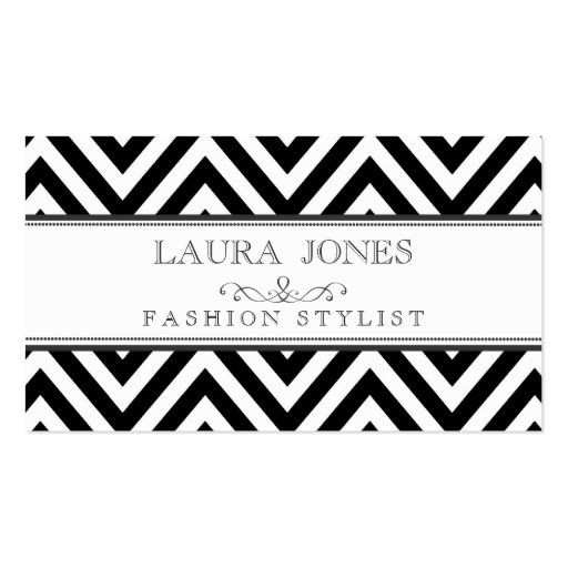 Black + White Chevron Fashion Stylist Template Business Card (front side)