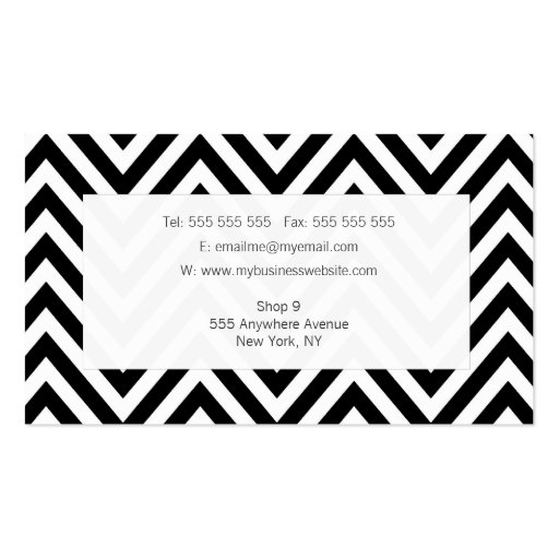 Black + White Chevron Fashion Stylist Template Business Cards (back side)