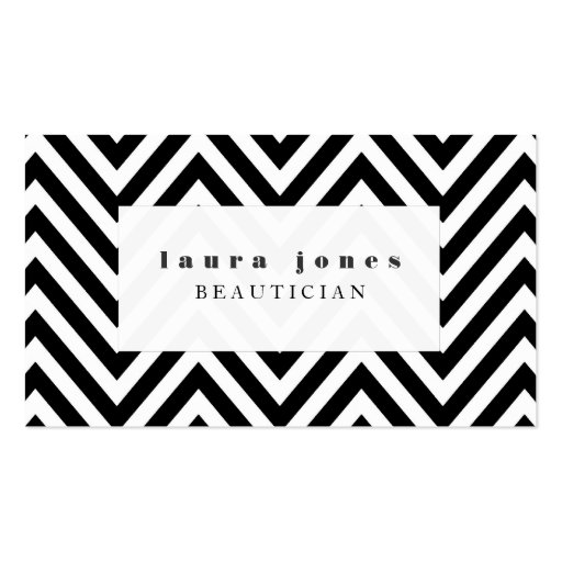 Black + White Chevron Fashion Stylist Template Business Cards (front side)