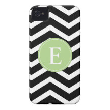 Black White Chevron Green Monogram iPhone 4 Case-Mate Cases
