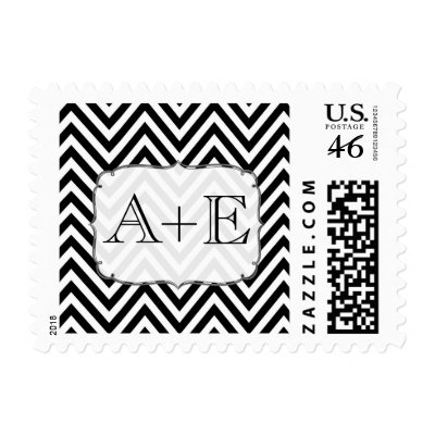 Black & White Chevron Monogram Wedding Postage