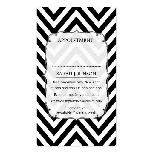 Black & White Chevron Scissors Hair Stylist Business Card Templates (back side)