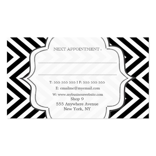 Black & White Chevron Stripes Hair Stylist Cards Business Card Templates (back side)