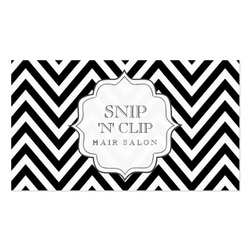 Black & White Chevron Stripes Hair Stylist Cards Business Card Templates (front side)