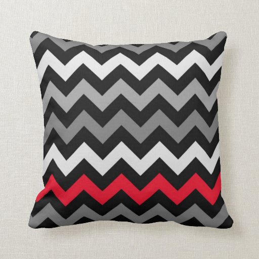 Black & White Chevron with Red Stripe Throw Pillow