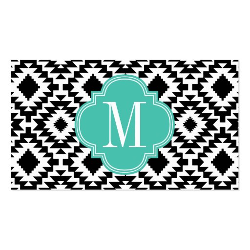 Black & White Chic Aztec Tribal Monogrammed Business Cards (front side)