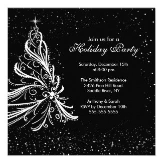 Black White Christmas Holiday Party Invitation