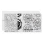 black white circle crest damask design photo card template