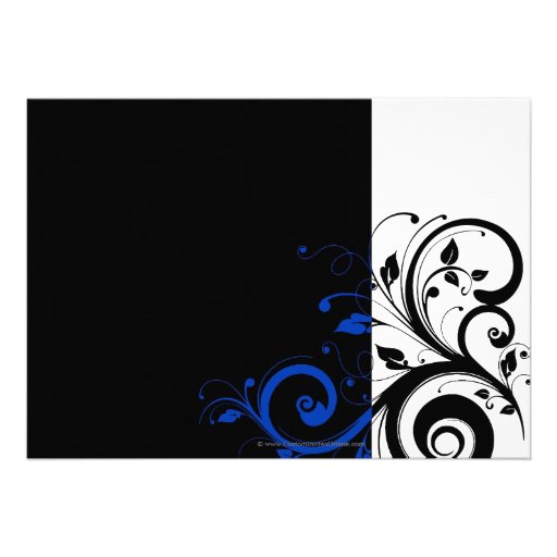 Black/White/Cobalt Blue Bold Swirl Wedding Card