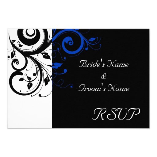 Black/White/Cobalt Blue Bold Swirl Wedding Custom Invitations