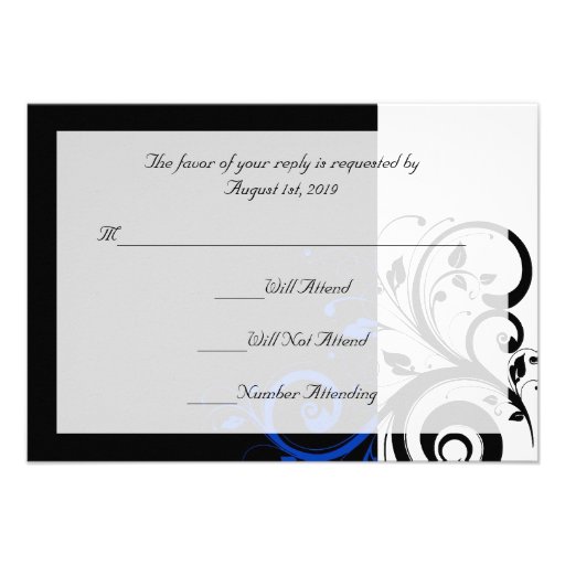 Black/White/Cobalt Blue Bold Swirl Wedding Custom Invitations