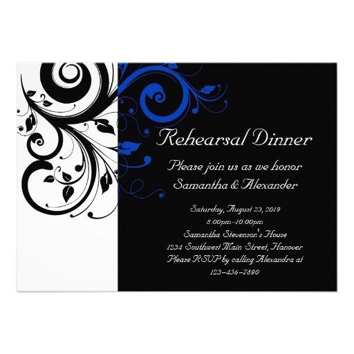 Black/White/Cobalt Blue Bold Swirl Wedding Personalized Announcement