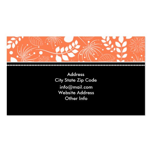 Black, white coral floral border business card (back side)