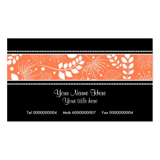 Black, white coral floral border business card (front side)