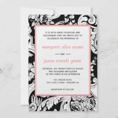 Black White Coral Wedding Invitation by gettin hitched