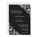 Black white corner scroll script elegant wedding invitation
