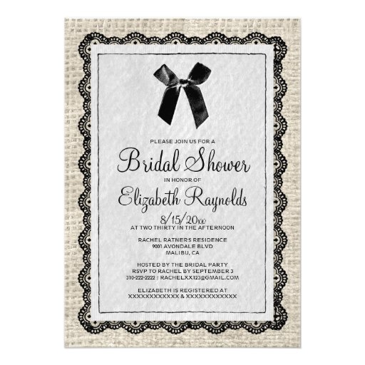 Black White Country Burlap Bridal Shower Invites