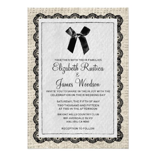 Black & White Country Burlap Wedding Invitations