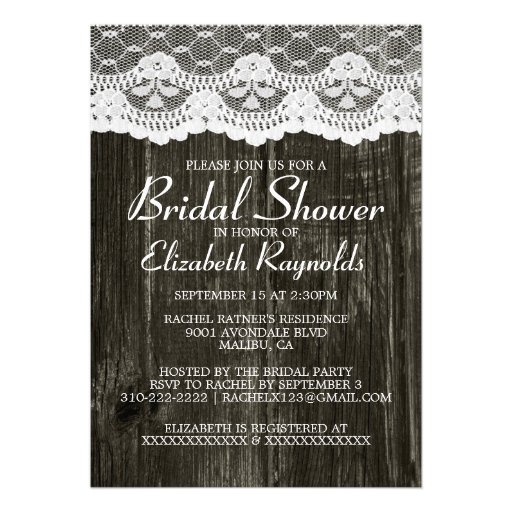 Black White Country Lace Bridal Shower Invitations