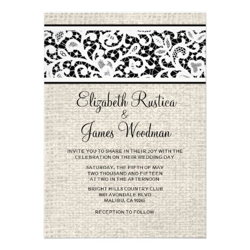 Black White Country Linen Wedding Invitations