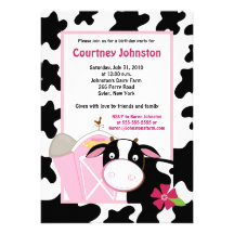 Black & White Cow 5x7 Birthday Invitation