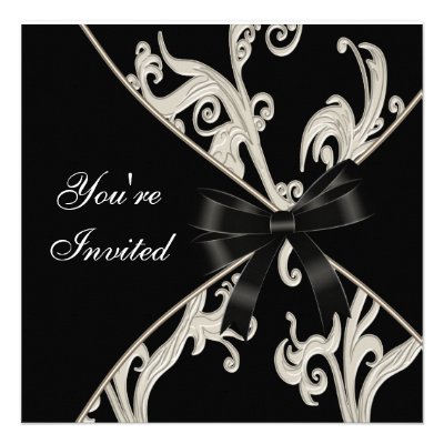 Black White Cream Swirl Party Custom Announcements