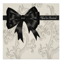Black White Cream Swirl Party Invitation Template invitations
