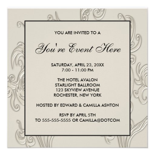 Black White Cream Swirl Party Invitation Template