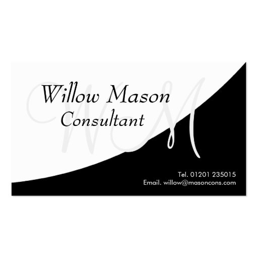 Black White Curved, Monogram Business Card (front side)