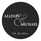 Black white custom ampersand wedding favor label round stickers